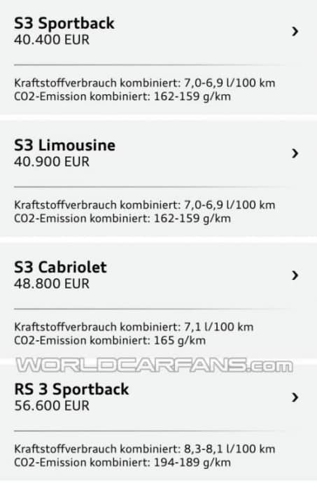 WCF a dévoilé les prix de la version "chaude" de la RS3